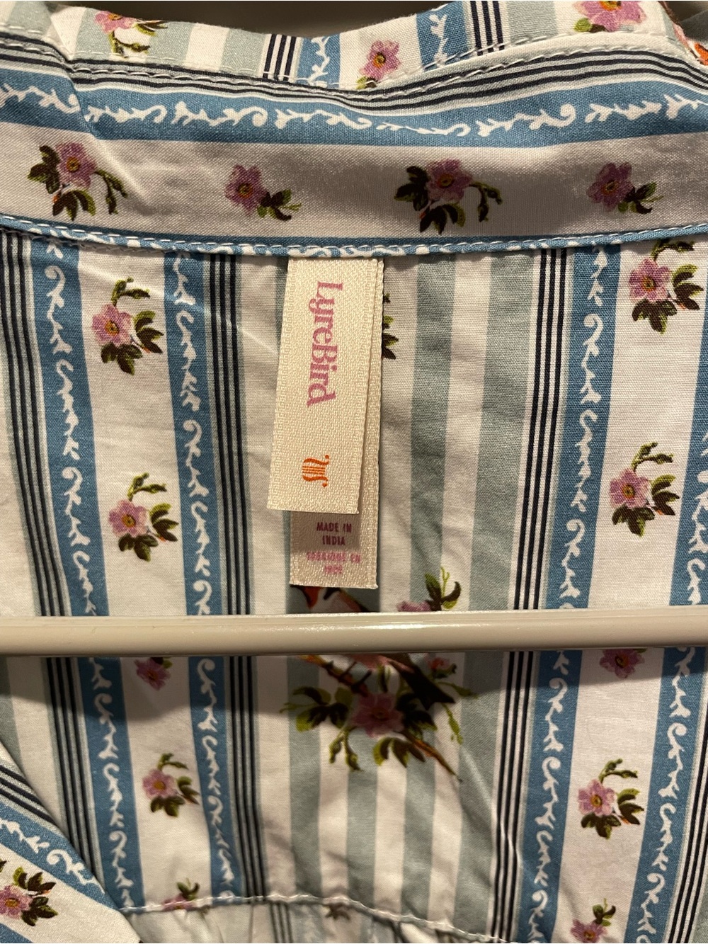 Anthropologie Light Blue Striped Floral And Bird Tie-Front Mini Dress NWOT - Picture 4 of 11